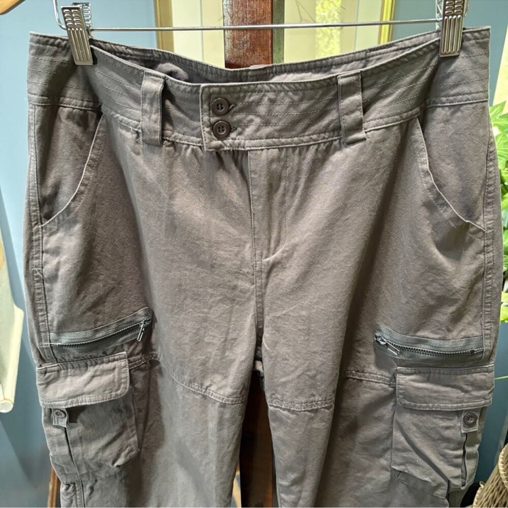 Women's Lightweight 100% Cotton Gray Cargo Pants size L - Picture 3 of 8